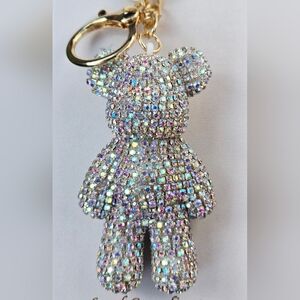 NEW Glittering Teddy Bear Bag Charm Keychain 9"L New With Tags